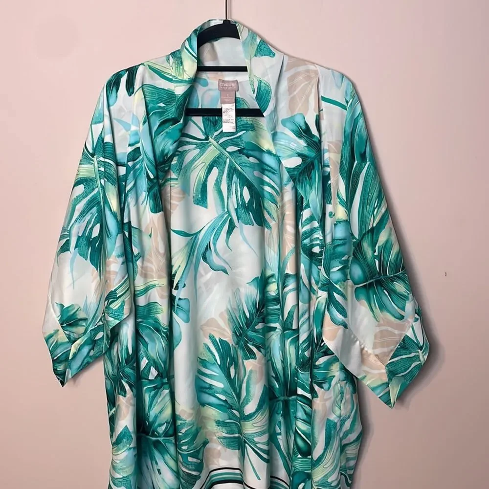 Chico's Black Label Palm Print Kimono XL